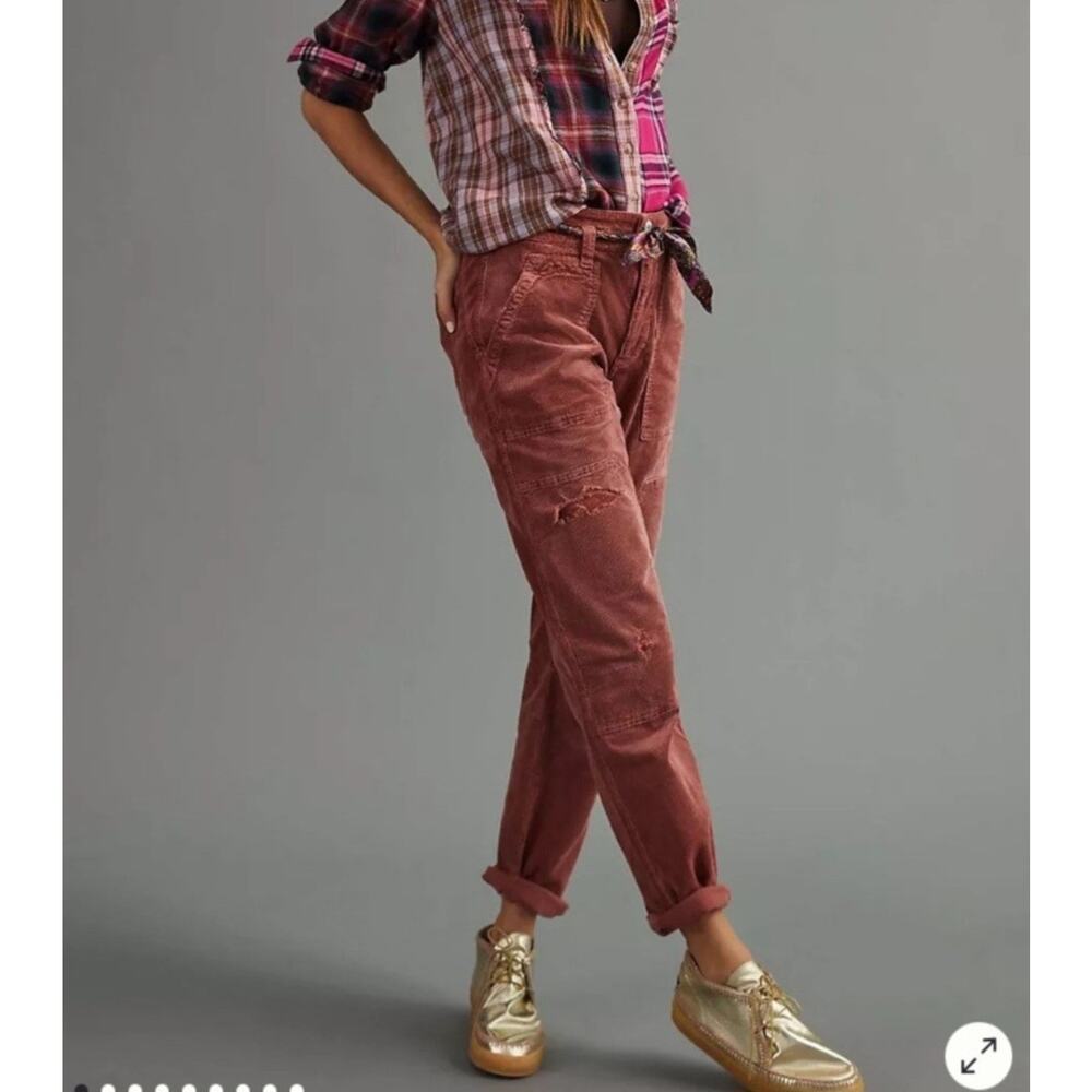 Anthropologie Pilcro The Wanderer Corduroy Pants 26 Womens Sedona Red Distressed